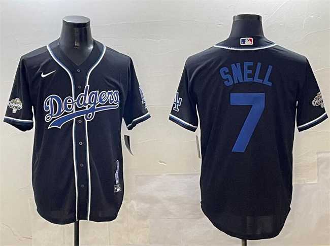Men%27s Los Angeles Dodgers #7 Blake Snell Black 2024 World Series Champions Cool Base Stitched Jersey->los angeles dodgers->MLB Jersey
